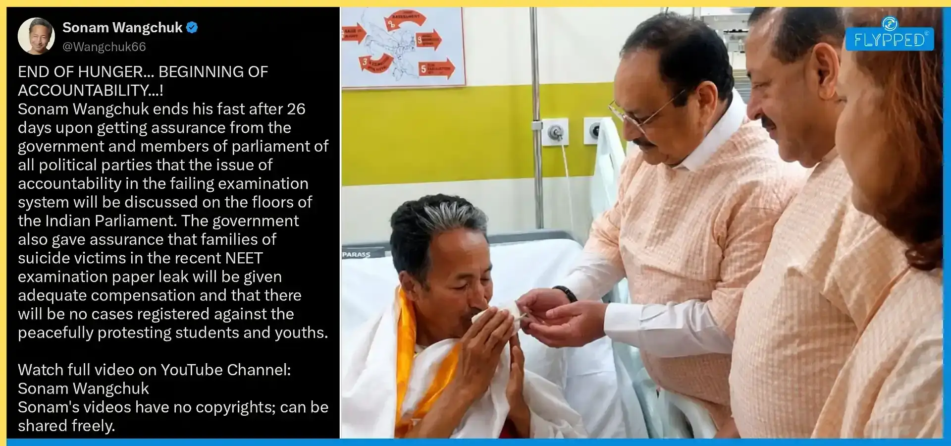 Sonam Wangchuk Ends 26-Day Hunger Strike: Govt Promises Paper Leak Talks