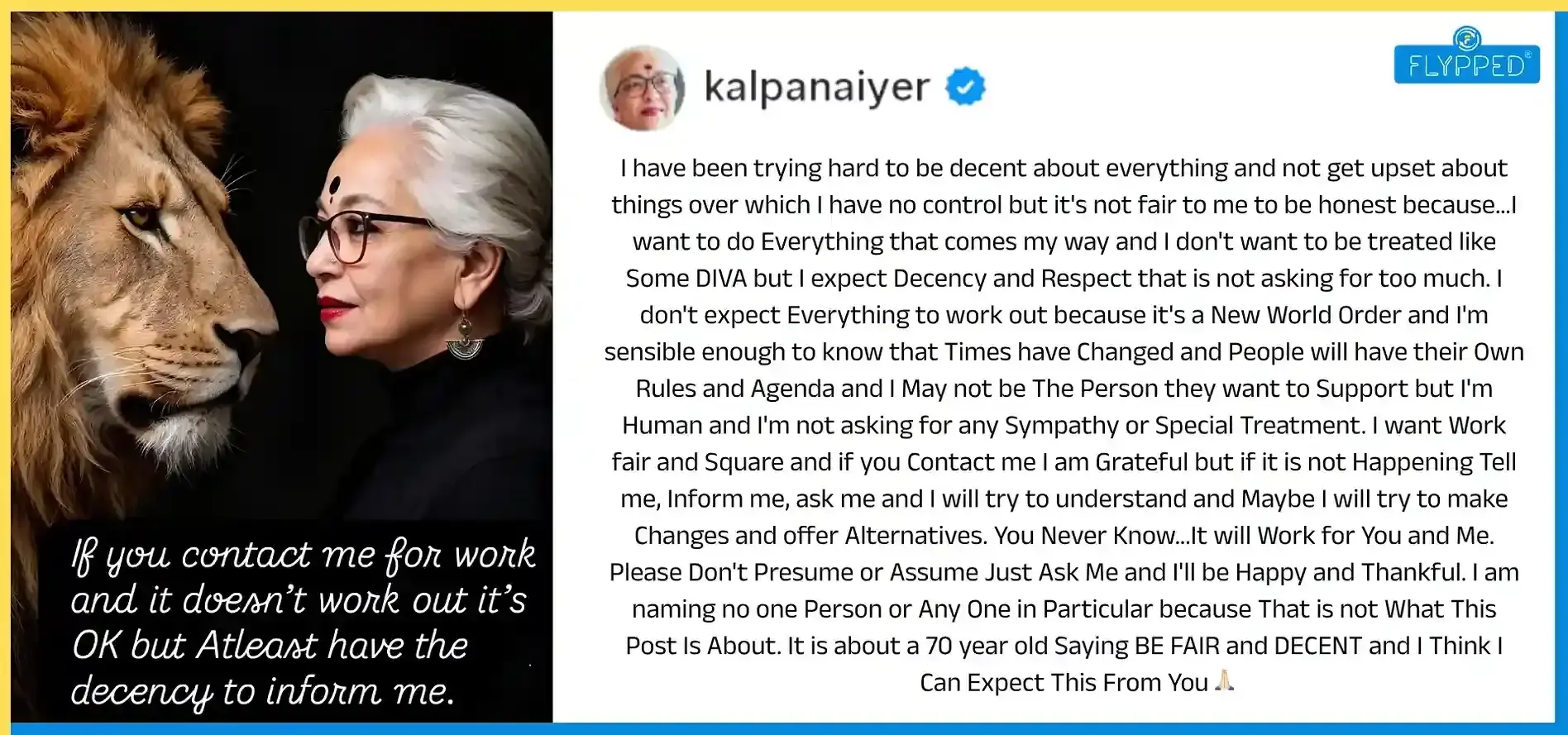 Kalpana Iyer Seeks Work at 70: “I’m Not Asking for Sympathy,” Says Veteran Actress
